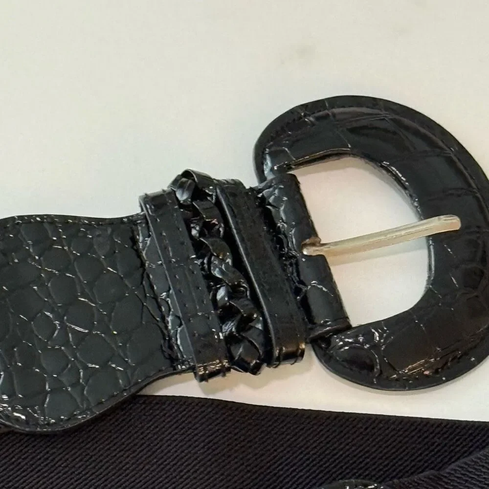 Women’s Belt black vinyl elastic stretch OSFM